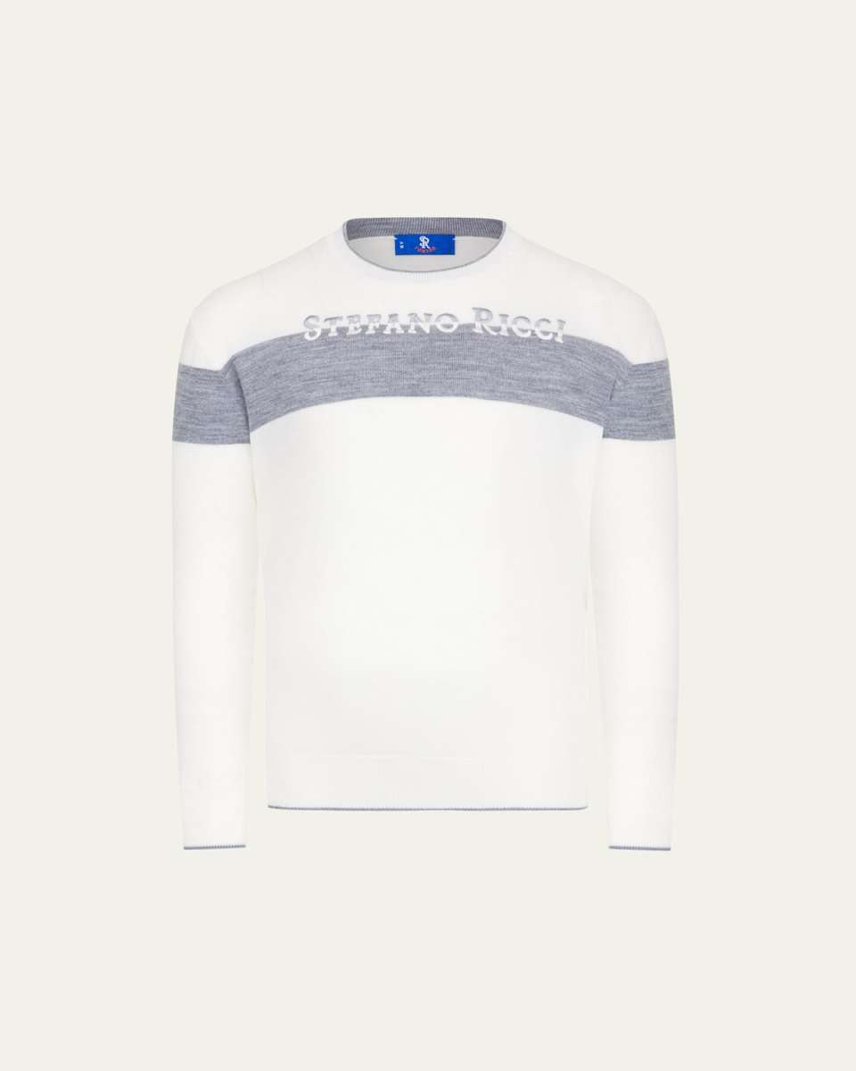Boy's Logo Embroidered Wool Knit Sweater, Size 4-14